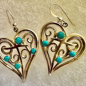 Jay King Silver Heart Earings w/Sleeping Beauty Turquoise Stones